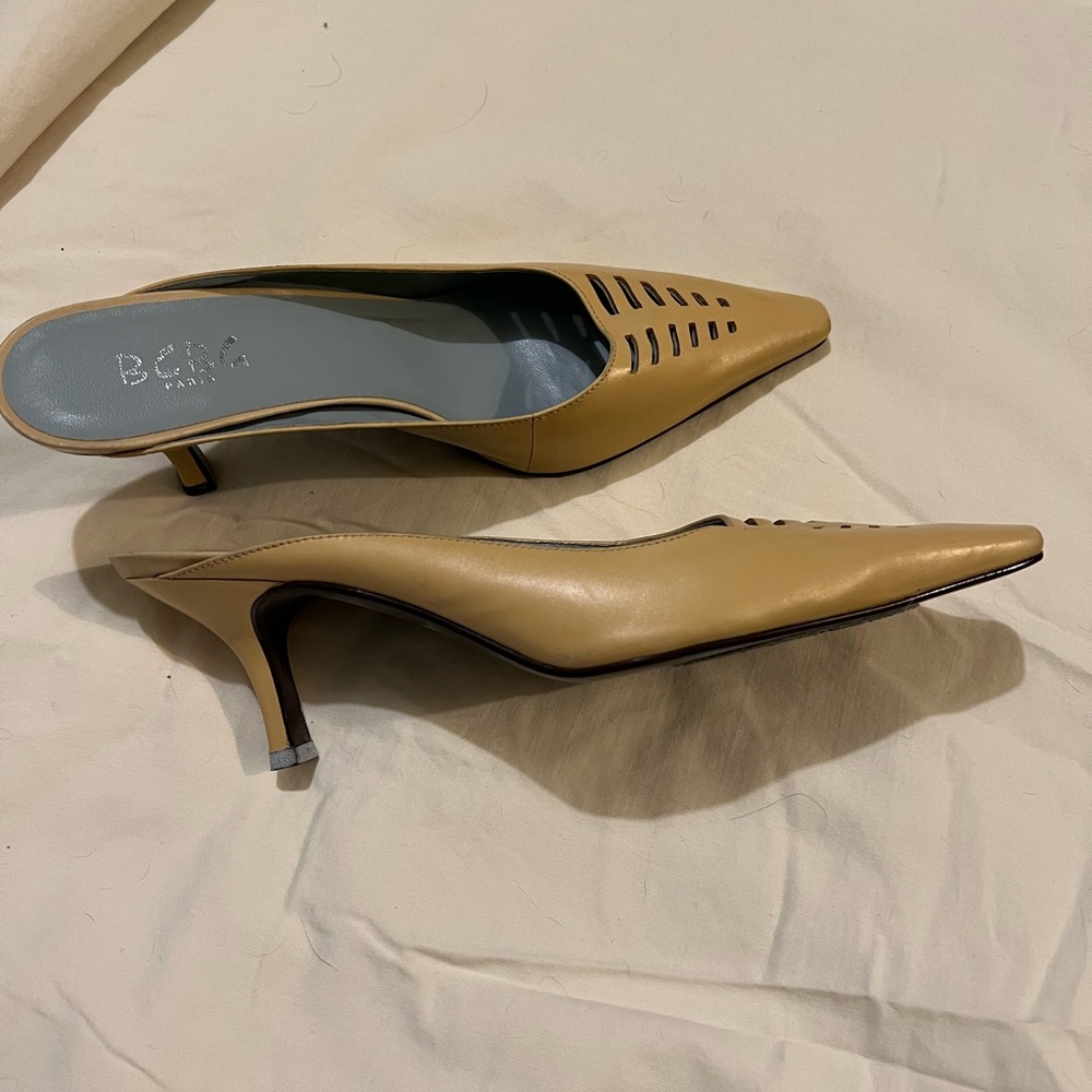 Tan Leather Mules with Cut-Out Design